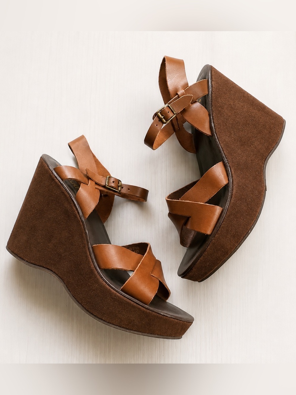 Kork-Ease better Ava Sandals leather platform wedge brown size 8.5